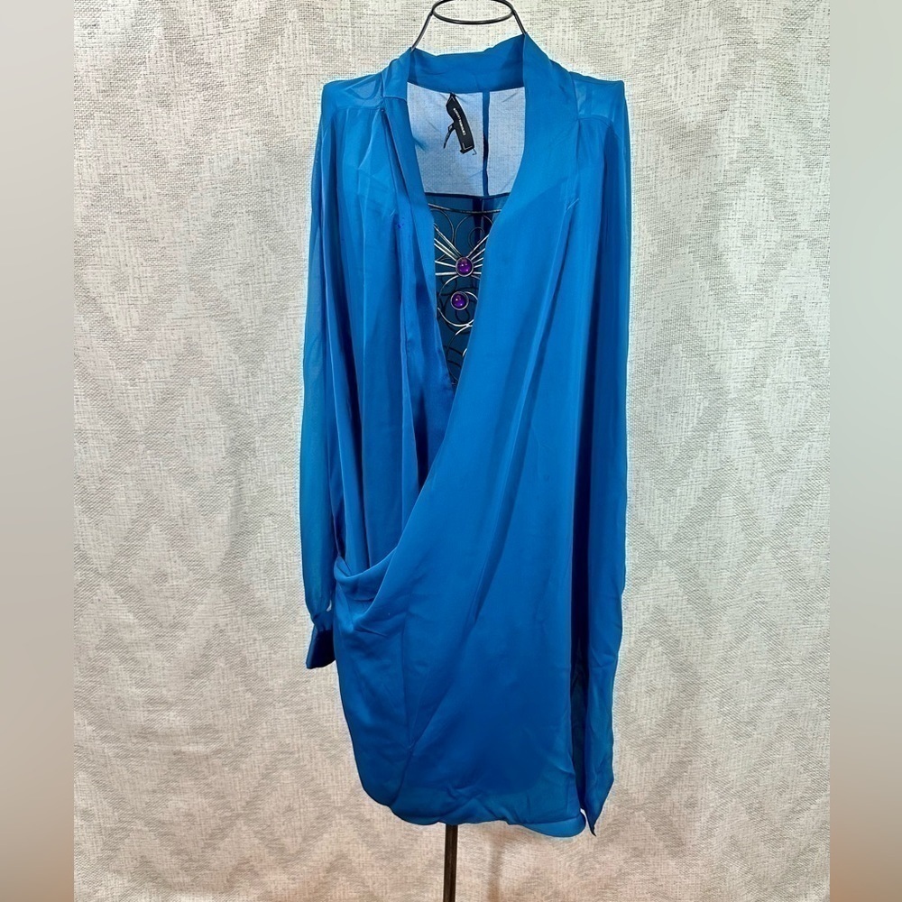 Robert Rodriguez teal long sleeve wrap brooke blouse size XL